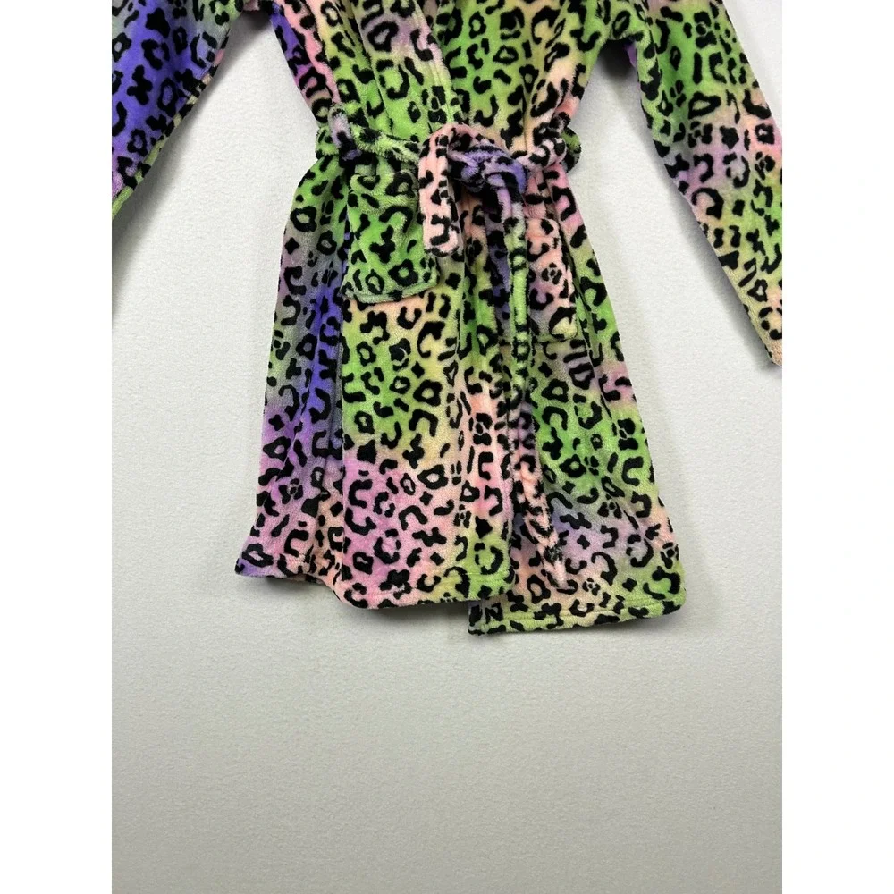 Y2K Neon Topgirl Girls Size 12 Multicolor‎ Leopard Print Hooded Robe Cat Ears